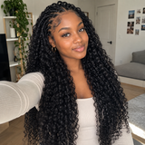 Woman wearing long curly Miracle Knots hair
