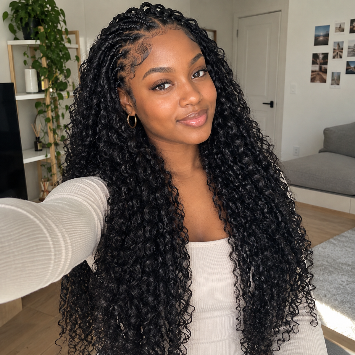 Woman wearing long curly Miracle Knots hair