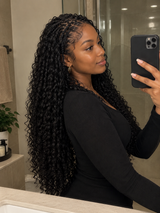 Mirror view of long curly Miracle Knots hair